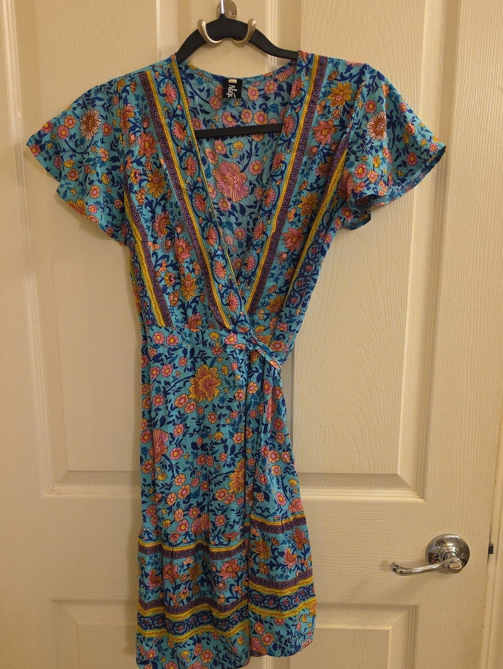 Msquared Boho Floral V-Neck Wrap Midi Dress in Teal
